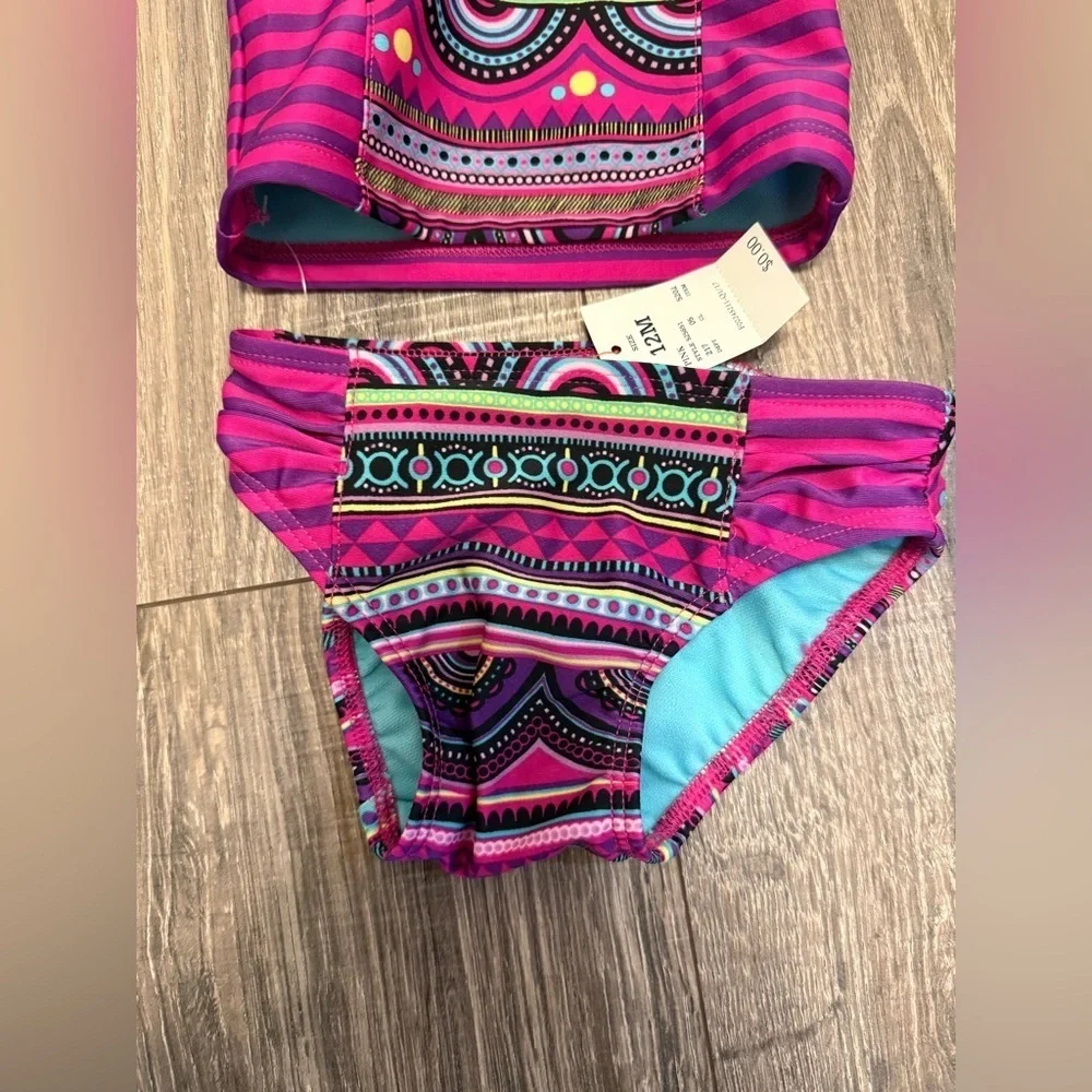 Cat & Jack Baby Girl Purple Tribal Print 2 Pc Swim Suit 12 Months NWT